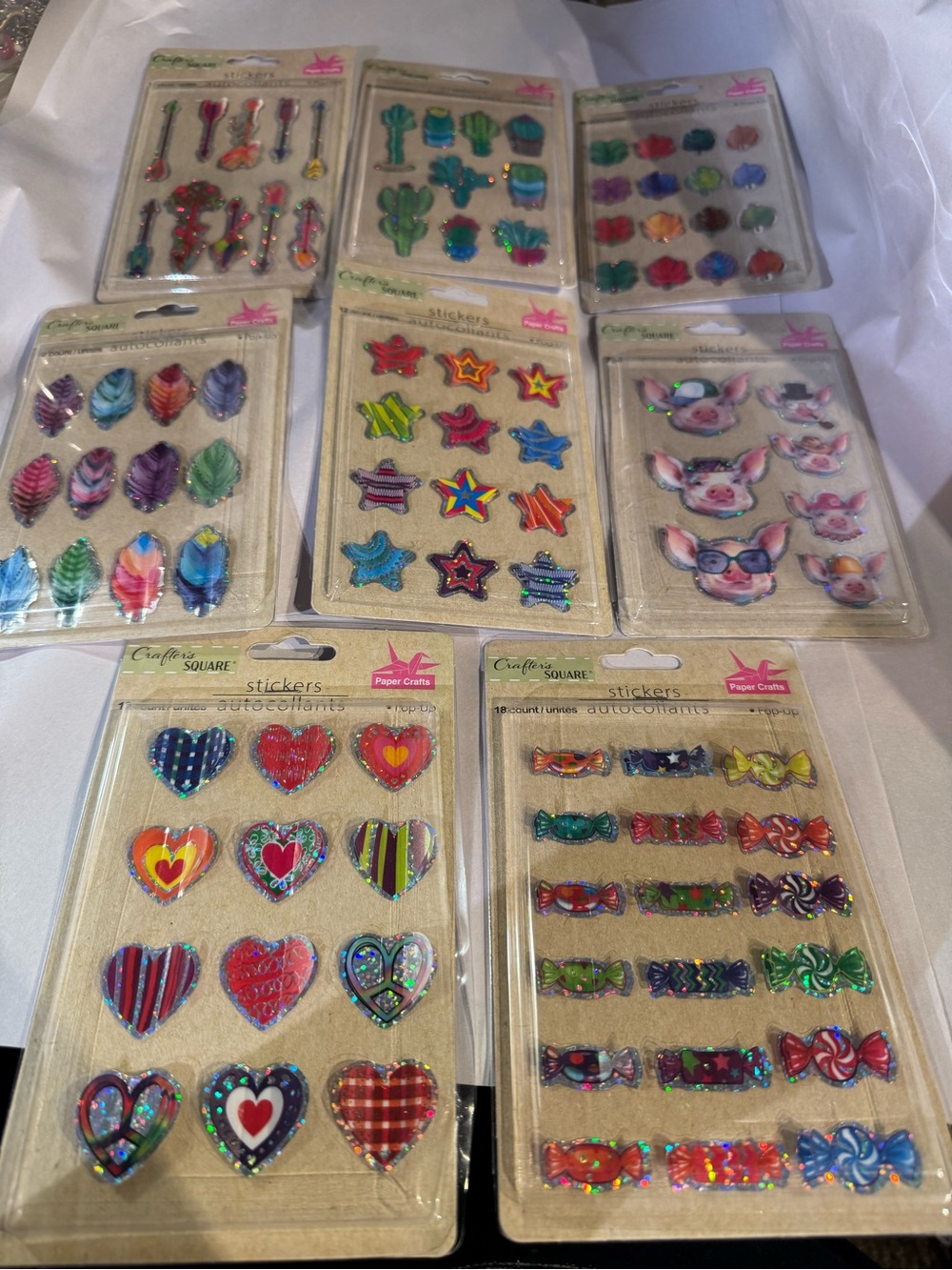 New Mixed Lot of 8 Crafter's Square Pop Up multi color Stickers pack (96 total)